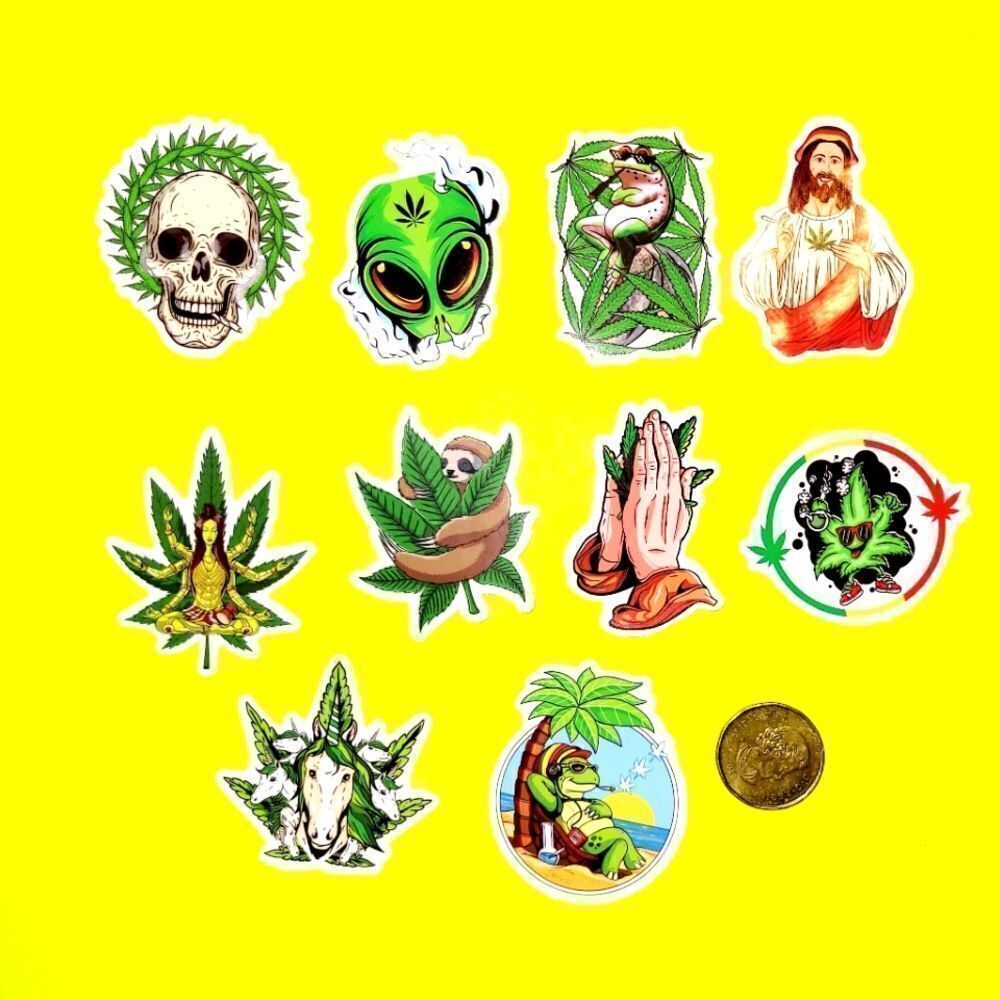 3/$20 Brand New 10x Green Funny Graphic Waterproof Stickers #0